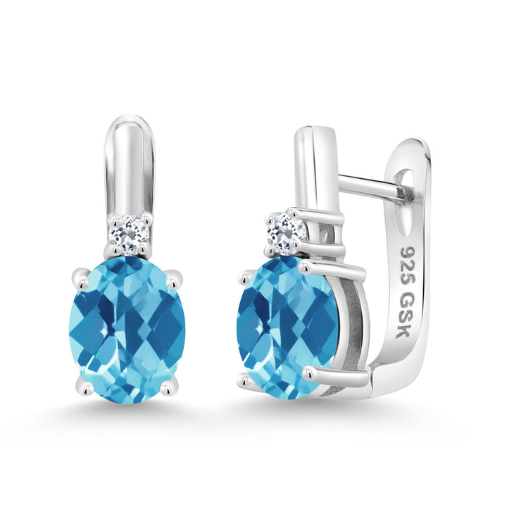 925 Sterling Silver 9X7MM Oval Gemstone Birthstone and 2.5MM White Topaz Earrings For Women | Fine Jewelry Gifts for Women Her Mom Wife