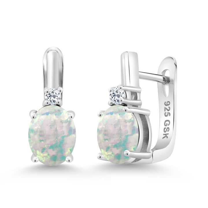 Gem Stone King 925 Sterling Silver 9X7MM Oval Gemstone Birthstone and 2.5MM White Topaz Earrings For Women | Fine Jewelry Gifts for Women Her Mom Wife