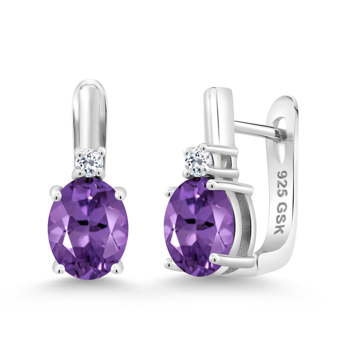 925 Sterling Silver 9X7MM Oval Gemstone Birthstone and 2.5MM White Topaz Earrings For Women | Fine Jewelry Gifts for Women Her Mom Wife