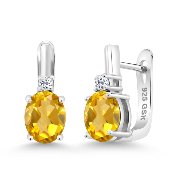 Gem Stone King 925 Sterling Silver 9X7MM Oval Gemstone Birthstone and 2.5MM White Topaz Earrings For Women | Fine Jewelry Gifts for Women Her Mom Wife