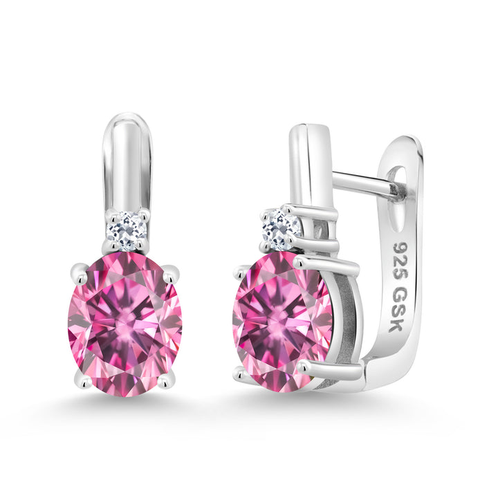 925 Sterling Silver 9X7MM Oval Gemstone Birthstone and 2.5MM White Topaz Earrings For Women | Fine Jewelry Gifts for Women Her Mom Wife