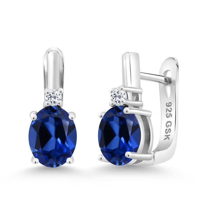 925 Sterling Silver 9X7MM Oval Gemstone Birthstone and 2.5MM White Topaz Earrings For Women | Fine Jewelry Gifts for Women Her Mom Wife