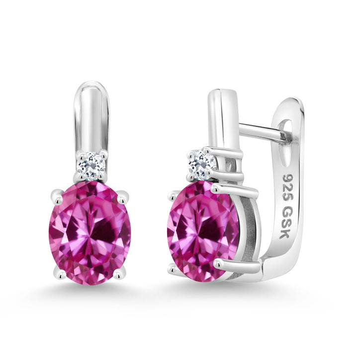 925 Sterling Silver 9X7MM Oval Gemstone Birthstone and 2.5MM White Topaz Earrings For Women | Fine Jewelry Gifts for Women Her Mom Wife