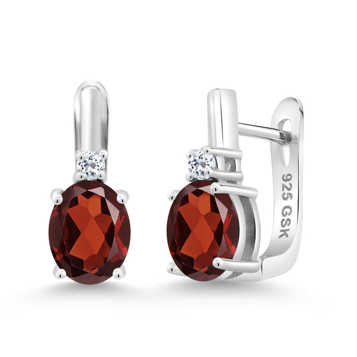 Gem Stone King 925 Sterling Silver 9X7MM Oval Gemstone Birthstone and 2.5MM White Topaz Earrings For Women | Fine Jewelry Gifts for Women Her Mom Wife