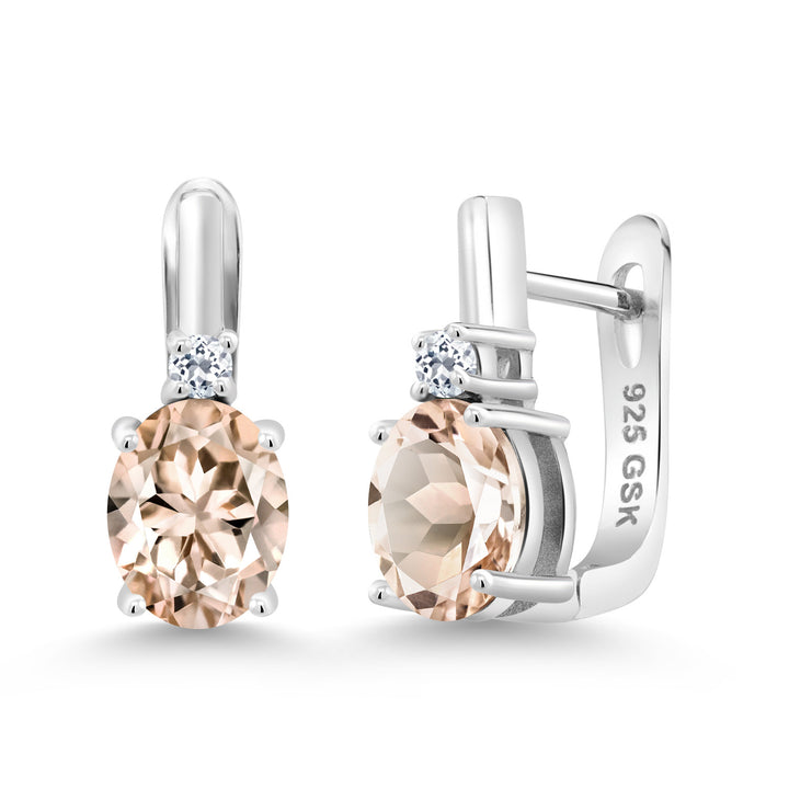 925 Sterling Silver 9X7MM Oval Gemstone Birthstone and 2.5MM White Topaz Earrings For Women | Fine Jewelry Gifts for Women Her Mom Wife