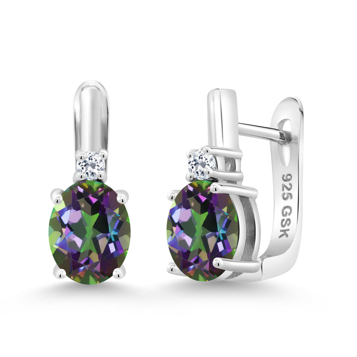 925 Sterling Silver 9X7MM Oval Gemstone Birthstone and 2.5MM White Topaz Earrings For Women | Fine Jewelry Gifts for Women Her Mom Wife