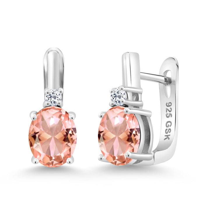 925 Sterling Silver 9X7MM Oval Gemstone Birthstone and 2.5MM White Topaz Earrings For Women | Fine Jewelry Gifts for Women Her Mom Wife