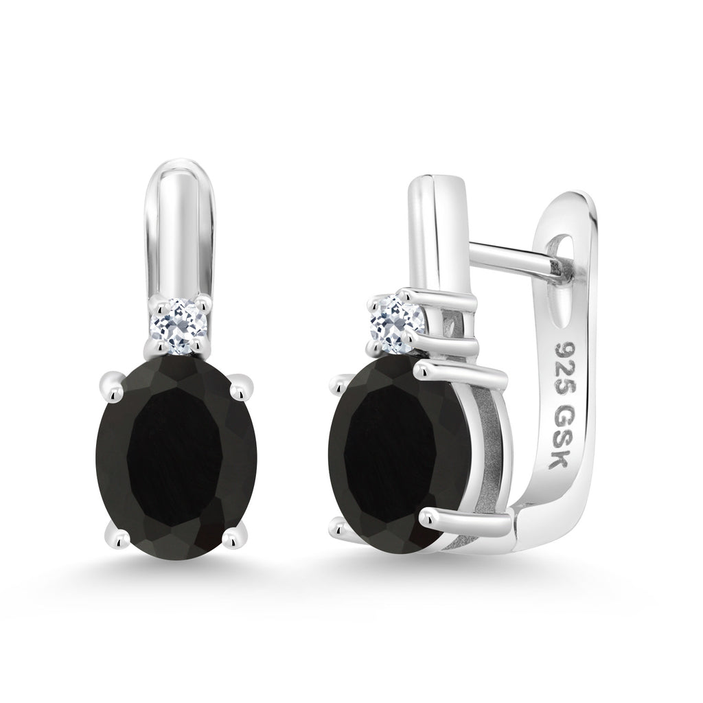 Gem Stone King 925 Sterling Silver 9X7MM Oval Gemstone Birthstone and 2.5MM White Topaz Earrings For Women | Fine Jewelry Gifts for Women Her Mom Wife