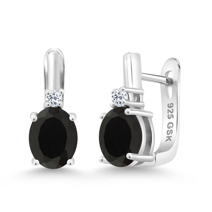 Gem Stone King 925 Sterling Silver 9X7MM Oval Gemstone Birthstone and 2.5MM White Topaz Earrings For Women | Fine Jewelry Gifts for Women Her Mom Wife