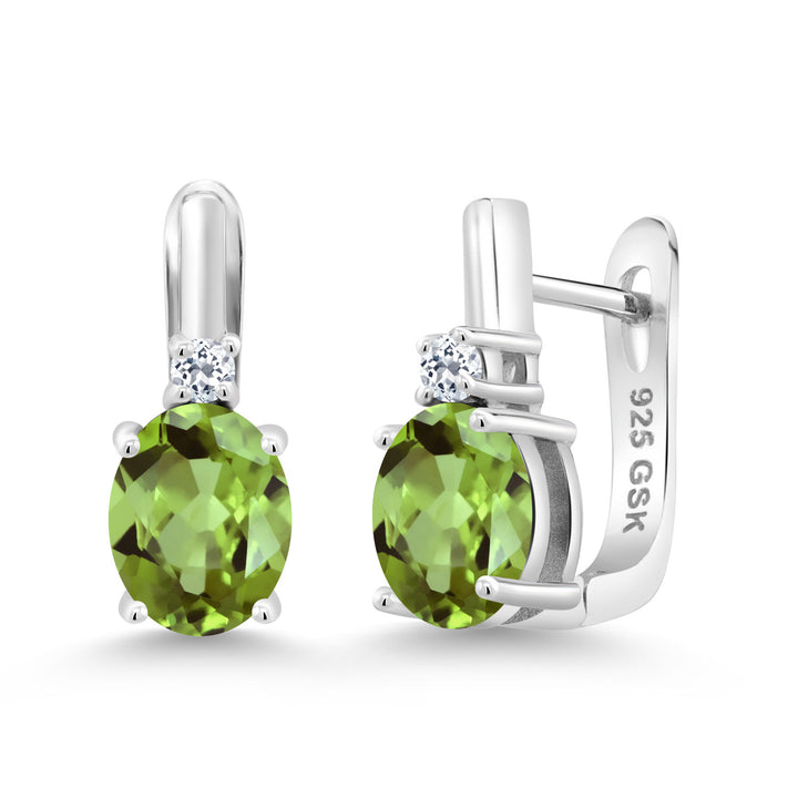 925 Sterling Silver 9X7MM Oval Gemstone Birthstone and 2.5MM White Topaz Earrings For Women | Fine Jewelry Gifts for Women Her Mom Wife