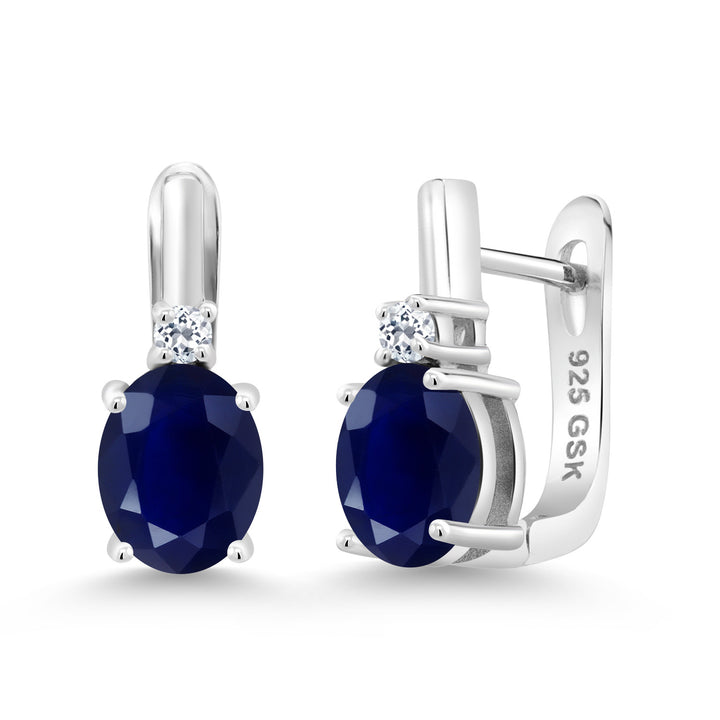 925 Sterling Silver 9X7MM Oval Gemstone Birthstone and 2.5MM White Topaz Earrings For Women | Fine Jewelry Gifts for Women Her Mom Wife