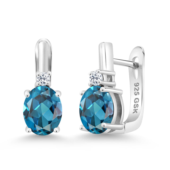 925 Sterling Silver 9X7MM Oval Gemstone Birthstone and 2.5MM White Topaz Earrings For Women | Fine Jewelry Gifts for Women Her Mom Wife