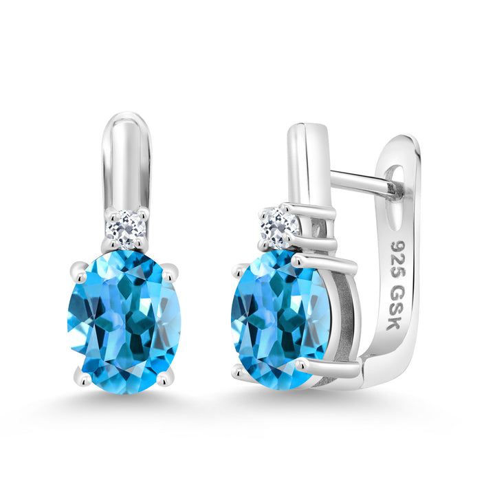 925 Sterling Silver 9X7MM Oval Gemstone Birthstone and 2.5MM White Topaz Earrings For Women | Fine Jewelry Gifts for Women Her Mom Wife