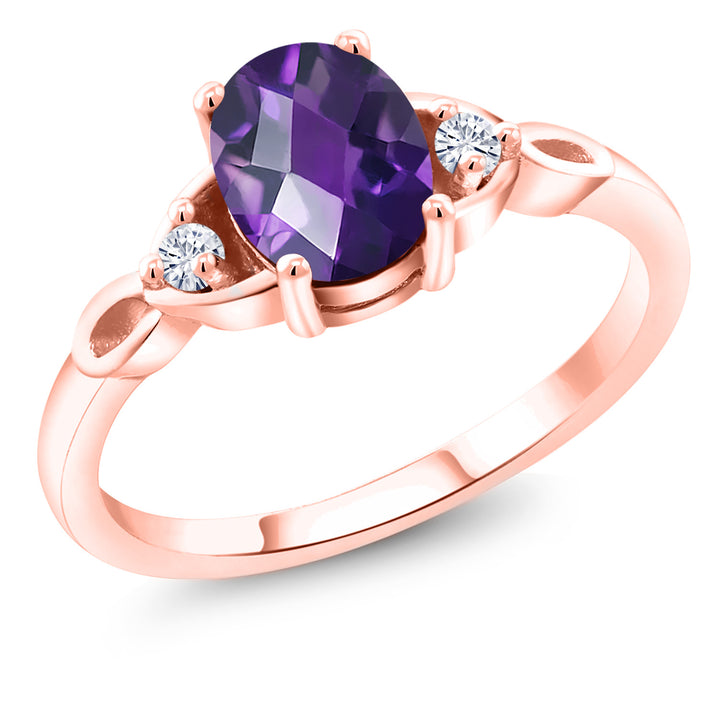 Amethyst-Checkerboard - February_5_Ring in 925 Rose Gold Plated Silver