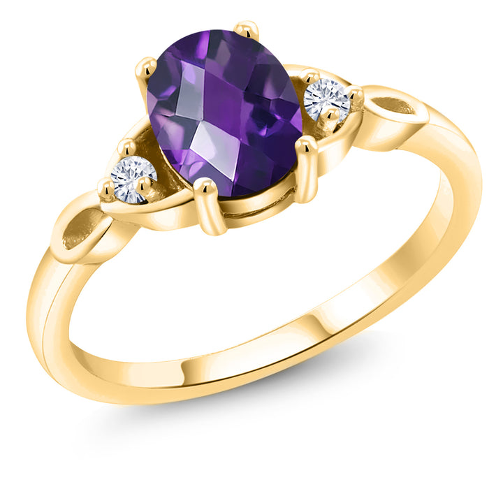 Amethyst-Checkerboard - February_5_Ring in 925 Yellow Gold Plated Silver