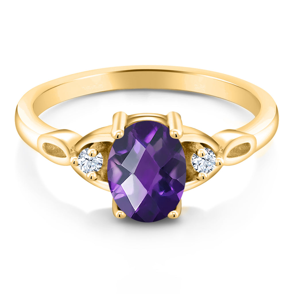 Amethyst and Zirconia_7_Ring in 925 Yellow Gold Plated Silver