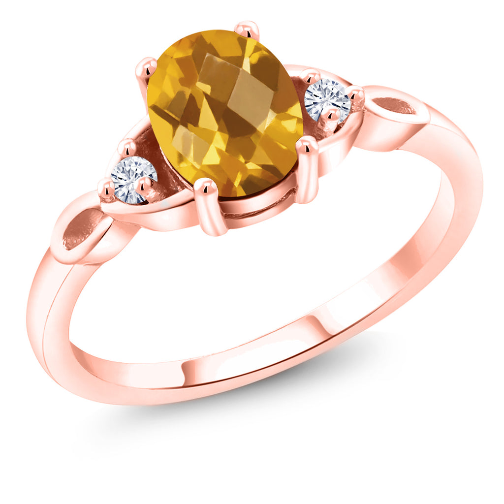 Citrine-Checkerboard - November_5_Ring in 925 Rose Gold Plated Silver