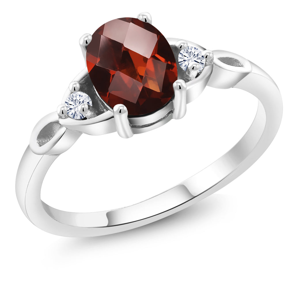 Garnet-Checkerboard - January_8_Ring in 925 Sterling Silver