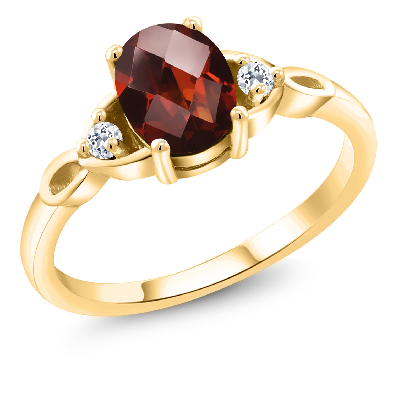 Garnet-Checkerboard - January_7_Ring in 925 Yellow Gold Plated Silver