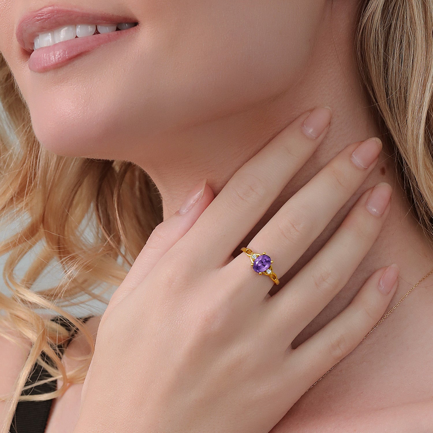 Amethyst and Topaz_9_Ring in 925 Yellow Gold Plated Silver