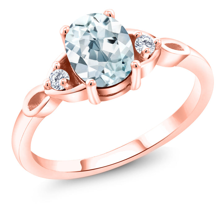 Aquamarine and Lab Grown Diamond_7_Ring in 925 Rose Gold Plated Silver