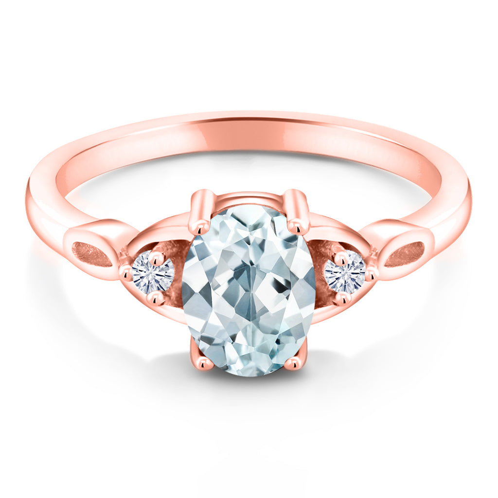 Aquamarine and Lab Grown Diamond_7_Ring in 925 Rose Gold Plated Silver