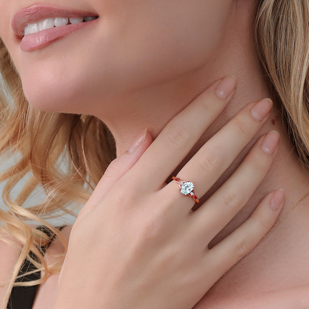 Aquamarine and Lab Grown Diamond_7_Ring in 925 Rose Gold Plated Silver