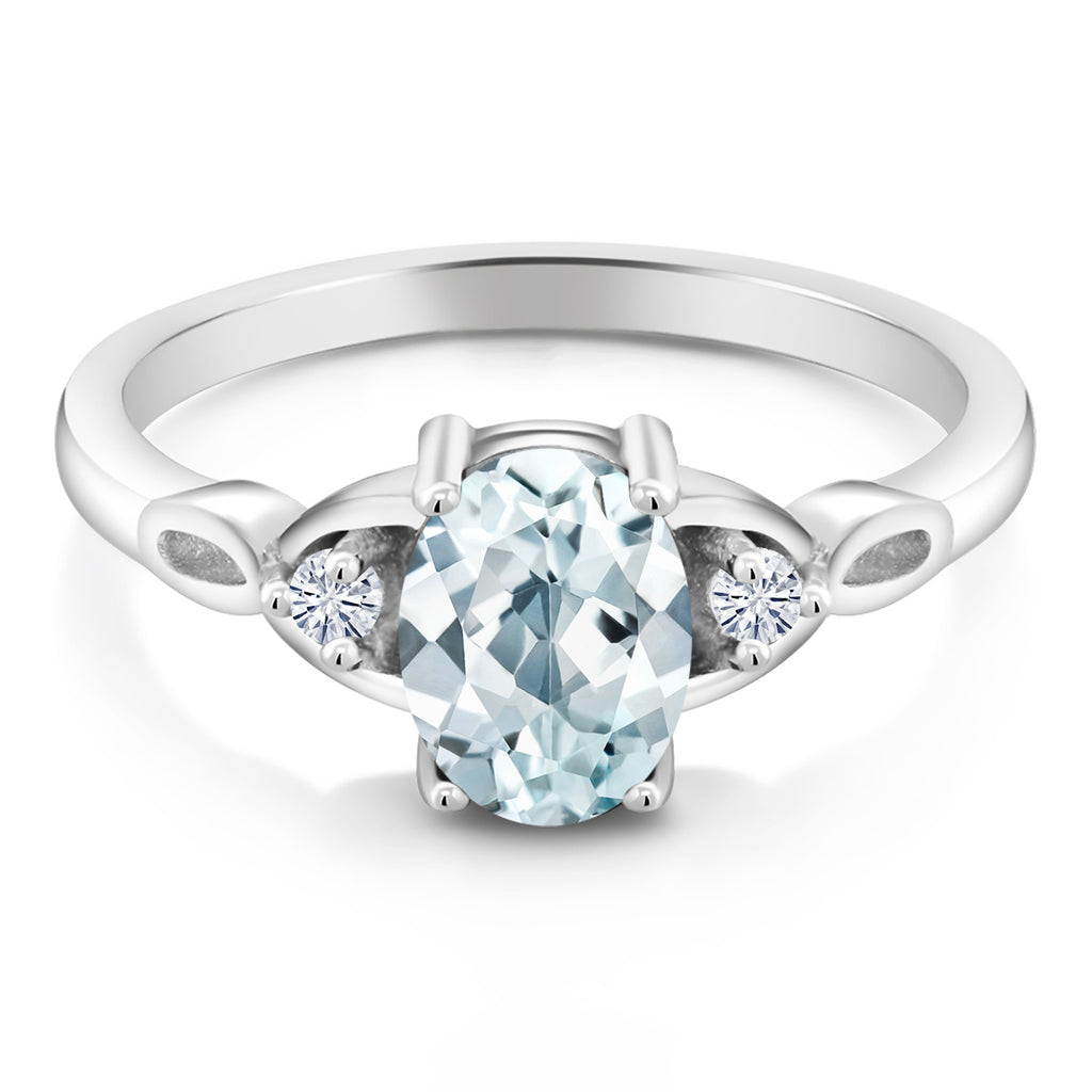 Aquamarine and Lab Grown Diamond_7_Ring in 925 Sterling Silver