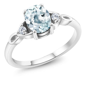 Aquamarine and Lab Grown Diamond_7_Ring in 925 Sterling Silver
