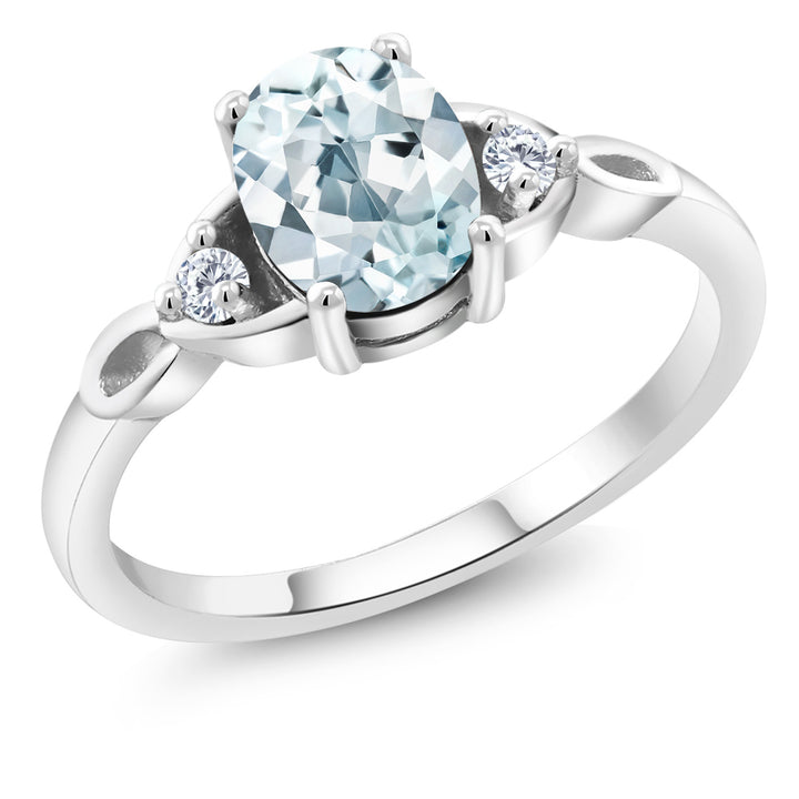 Aquamarine and Lab Grown Diamond_7_Ring in 925 Sterling Silver