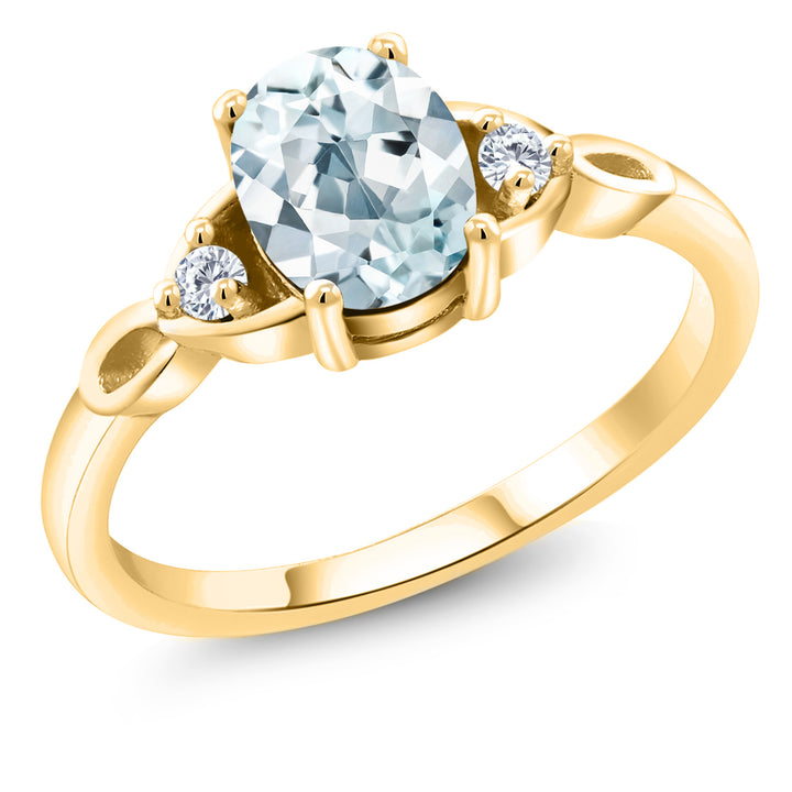 Aquamarine - March_5_Ring in 925 Yellow Gold Plated Silver