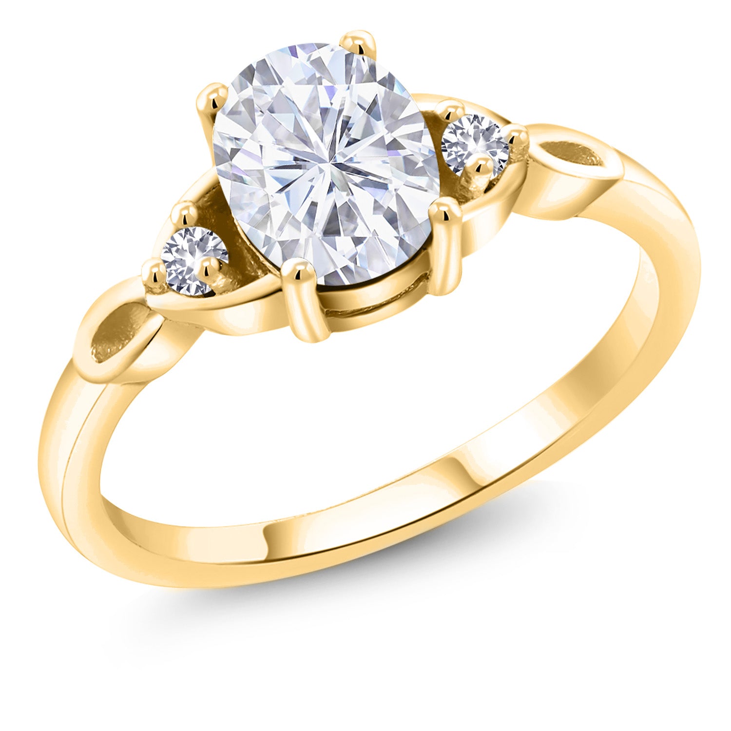 White Moissanite - April_6_Ring in 925 Yellow Gold Plated Silver