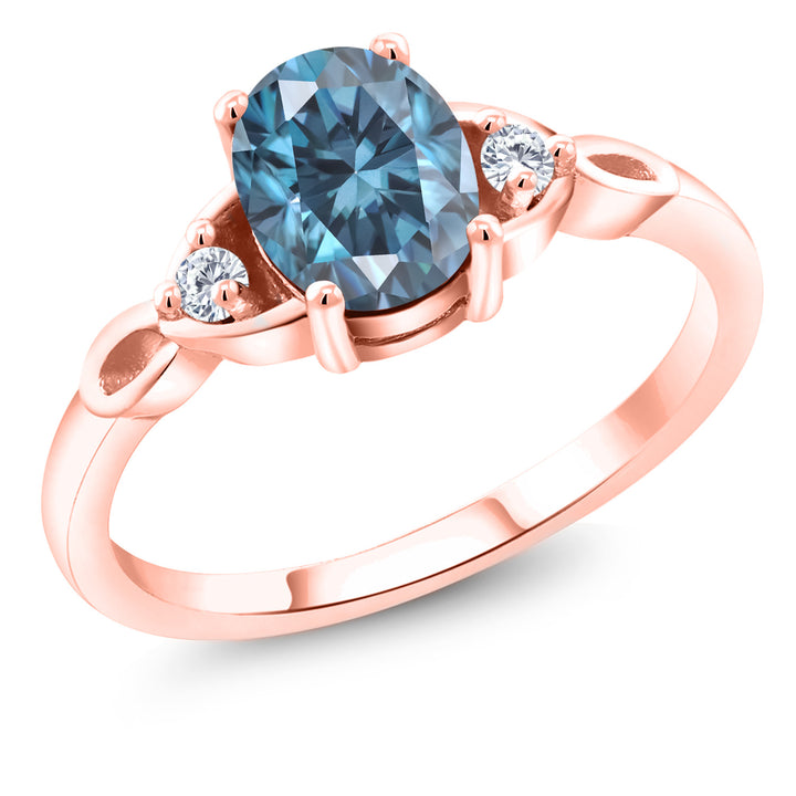 Persian Blue Moissanite - April_9_Ring in 925 Rose Gold Plated Silver