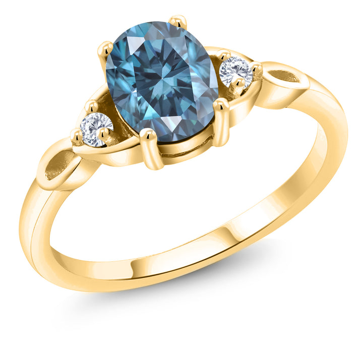 Persian Blue Moissanite - April_5_Ring in 925 Yellow Gold Plated Silver