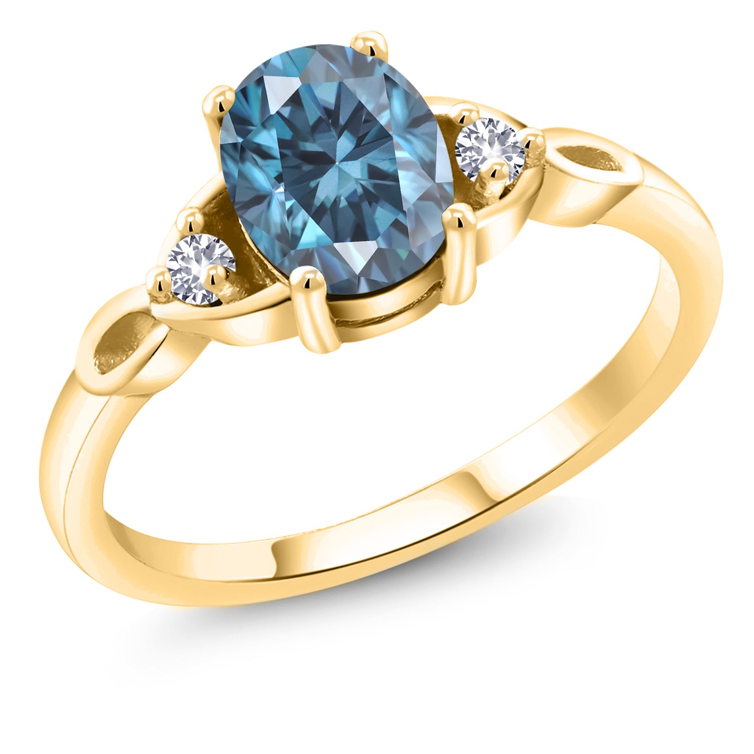 Persian Blue Moissanite - April_7_Ring in 925 Yellow Gold Plated Silver