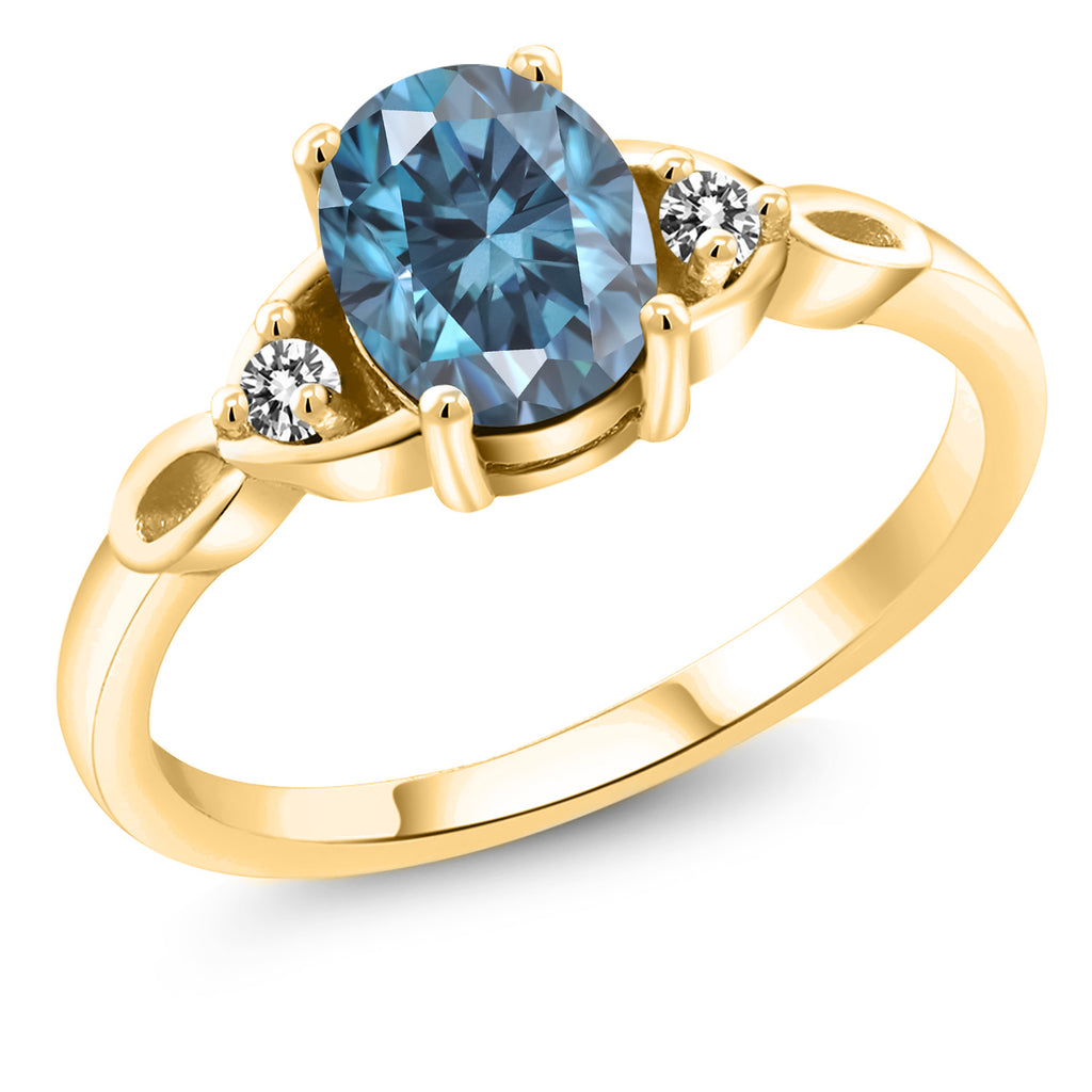 Persian Blue Moissanite - April_8_Ring in 925 Yellow Gold Plated Silver