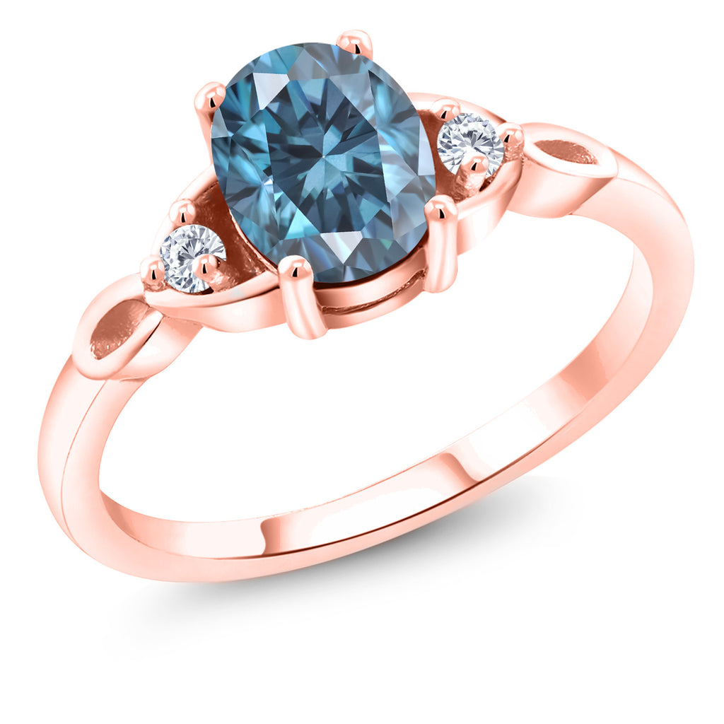 Persian Blue Moissanite - April_9_Ring in 925 Rose Gold Plated Silver