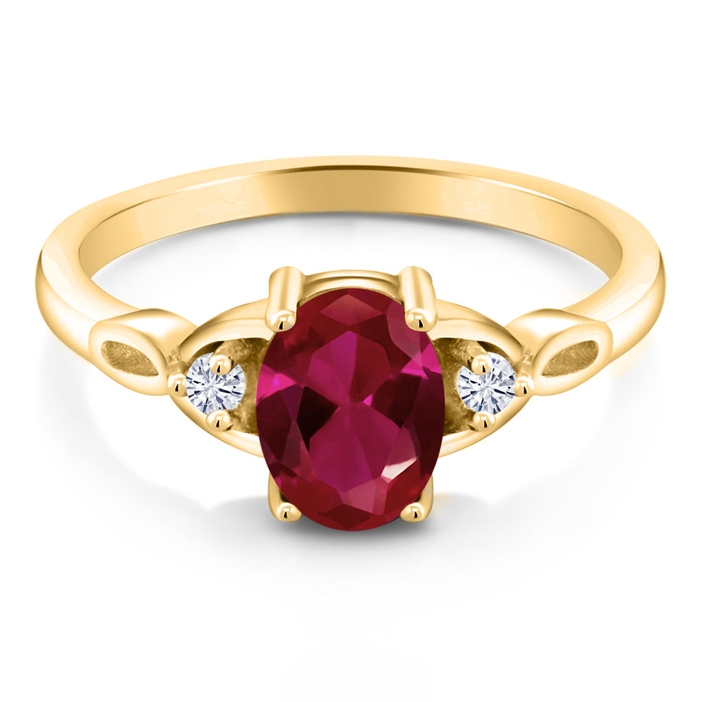 Created Ruby and Moissanite_6_Ring in 925 Yellow Gold Plated Silver