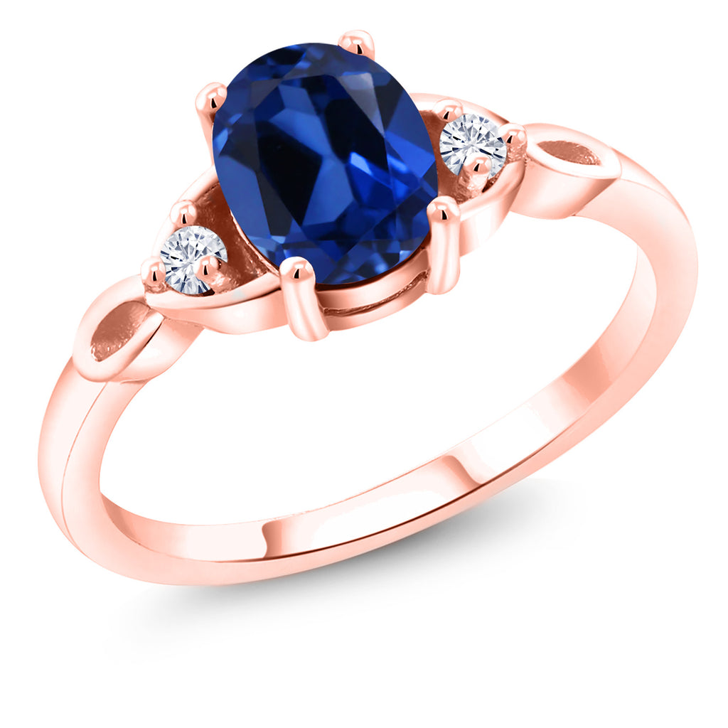 Blue Created Sapphire - September_8_Ring in 925 Rose Gold Plated Silver