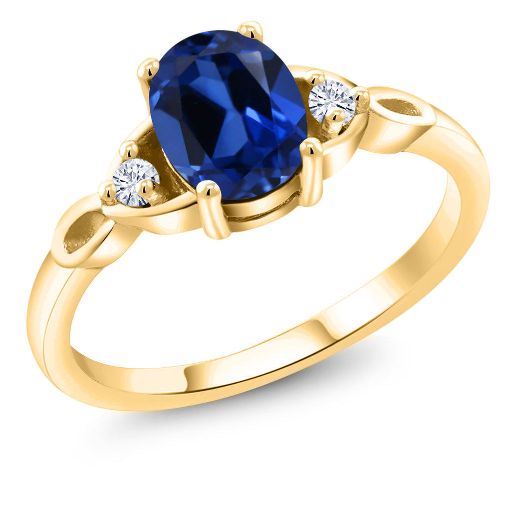 Blue Created Sapphire - September_7_Ring in 925 Yellow Gold Plated Silver