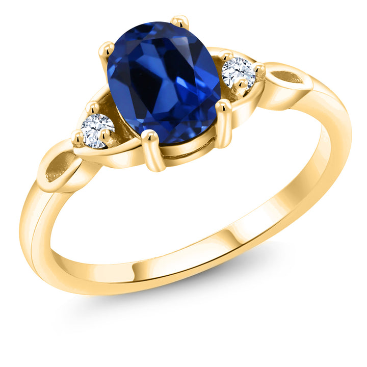 Blue Created Sapphire - September_5_Ring in 925 Yellow Gold Plated Silver