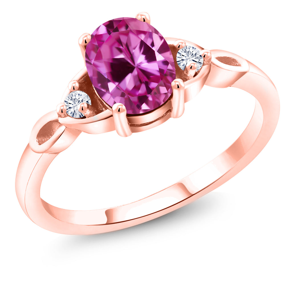 Pink Created Sapphire - September_8_Ring in 925 Rose Gold Plated Silver