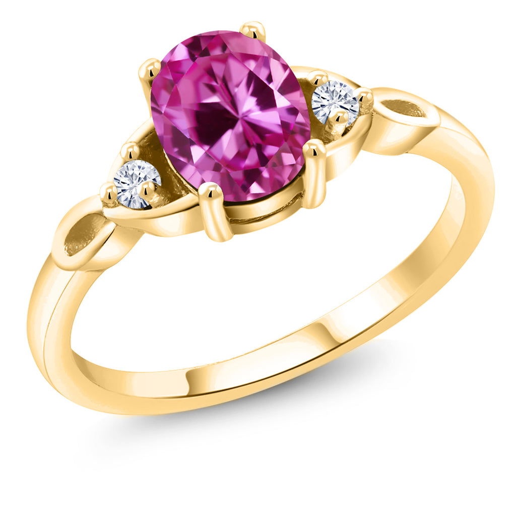 Pink Created Sapphire - September_8_Ring in 925 Yellow Gold Plated Silver