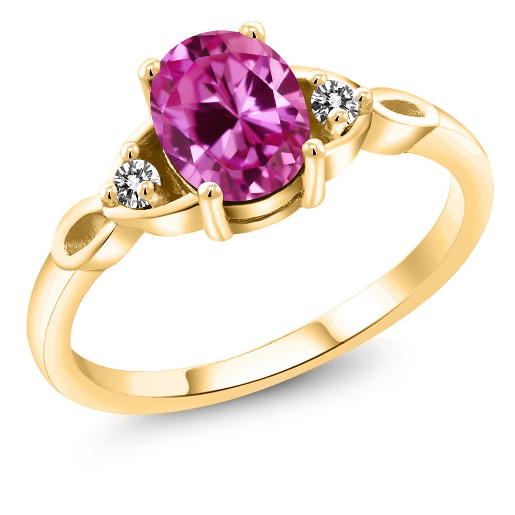 Pink Created Sapphire - September_9_Ring in 925 Yellow Gold Plated Silver