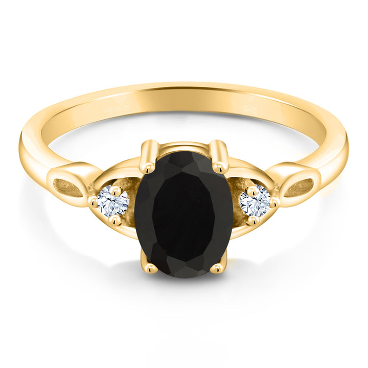 Onyx and Created Sapphire_8_Ring in 925 Yellow Gold Plated Silver