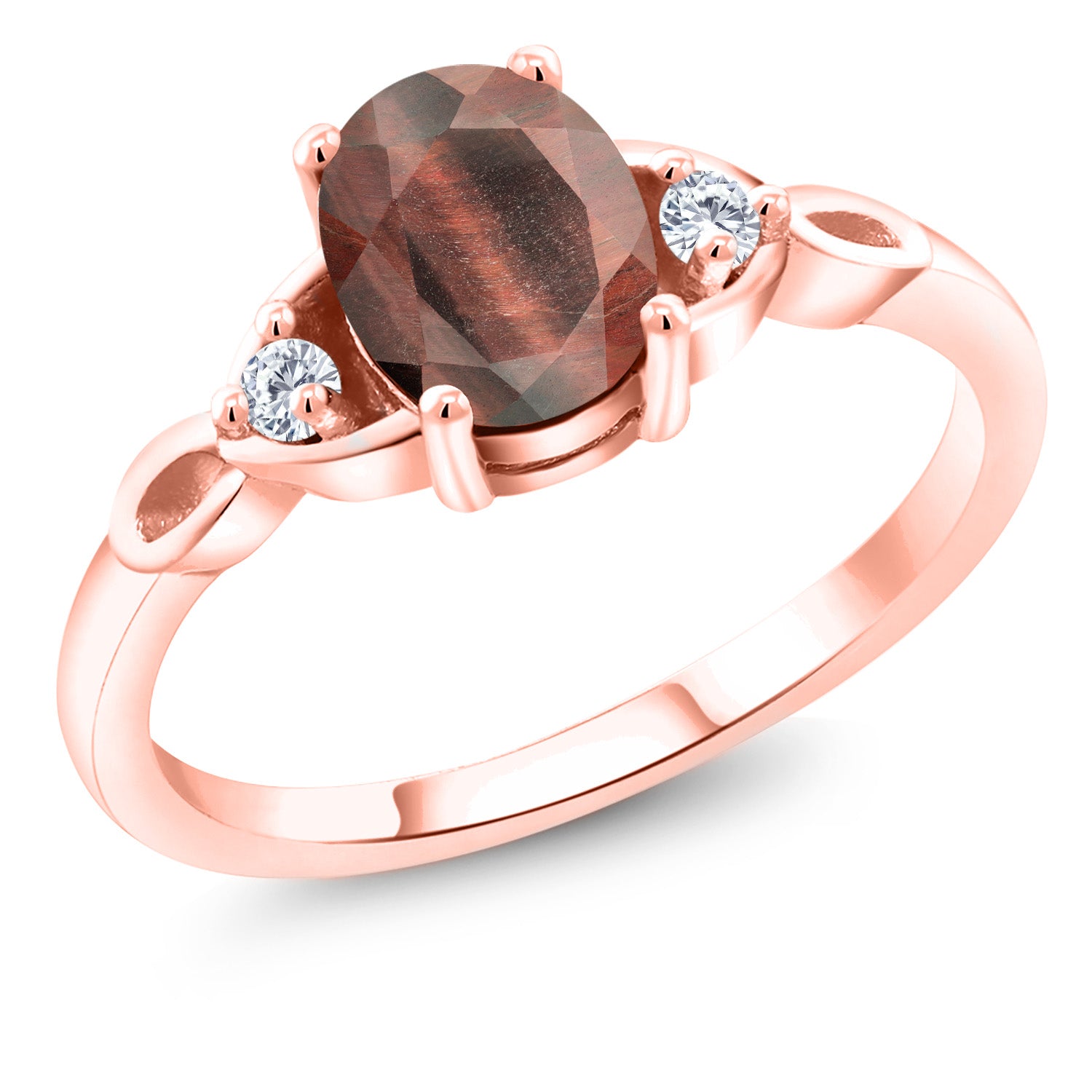 Tiger Eye and Moissanite_7_Ring in 925 Rose Gold Plated Silver