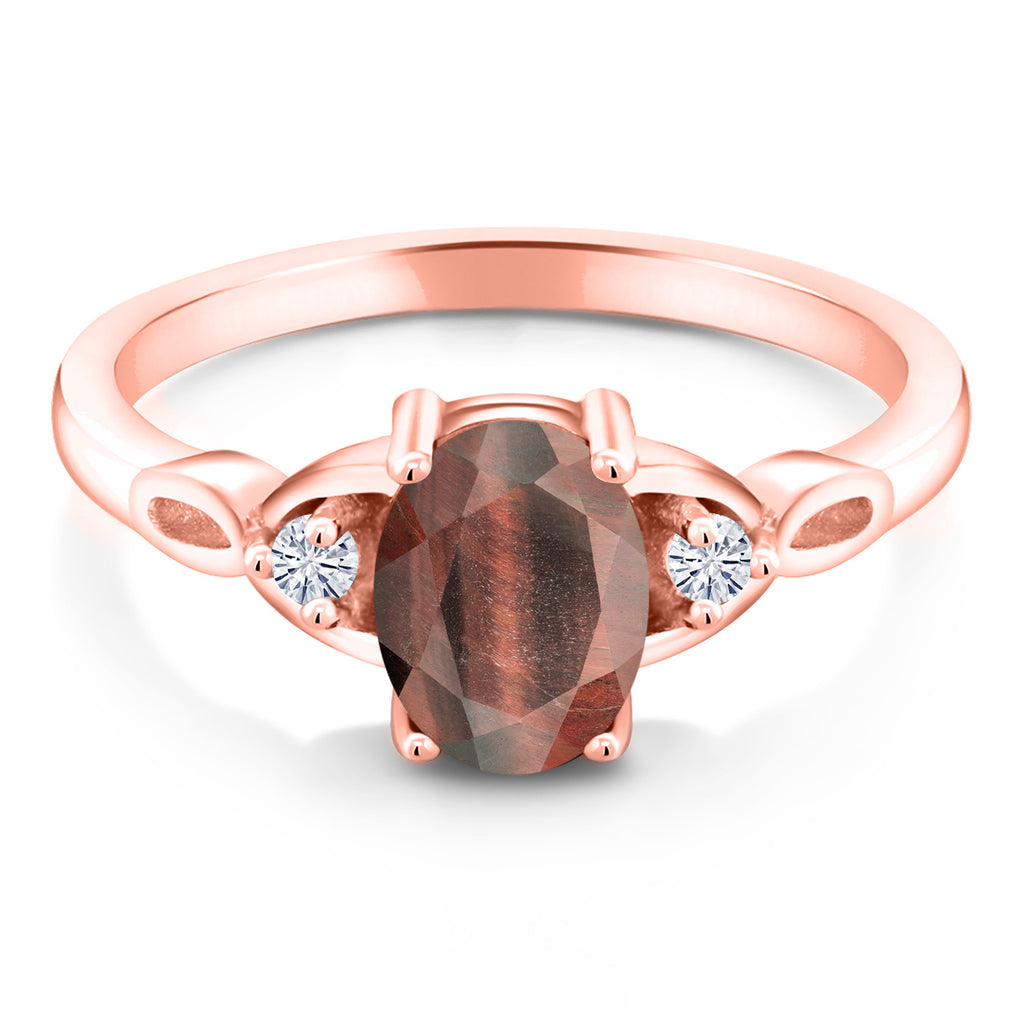 Tiger Eye and Moissanite_7_Ring in 925 Rose Gold Plated Silver