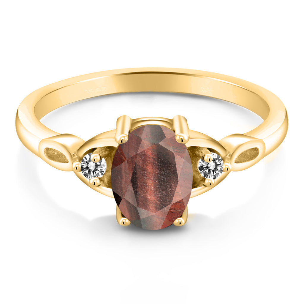 Tiger Eye and Diamond_6_Ring in 925 Yellow Gold Plated Silver