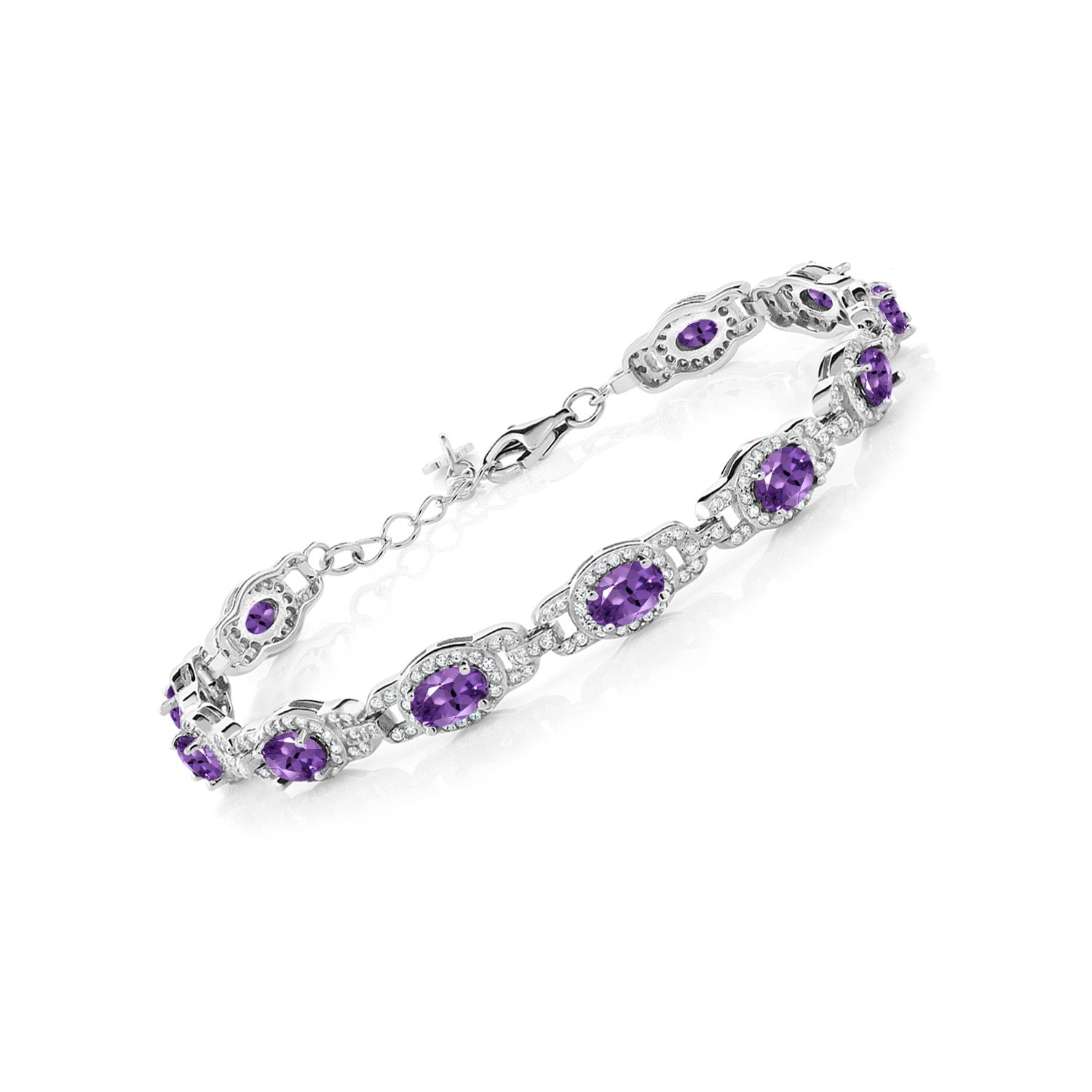 925 Sterling Silver Purple Amethyst Tennis Bracelet For Women (8.55 Cttw, Gemstone Birthstone, 7 Inch, with 1 Inch Extender)