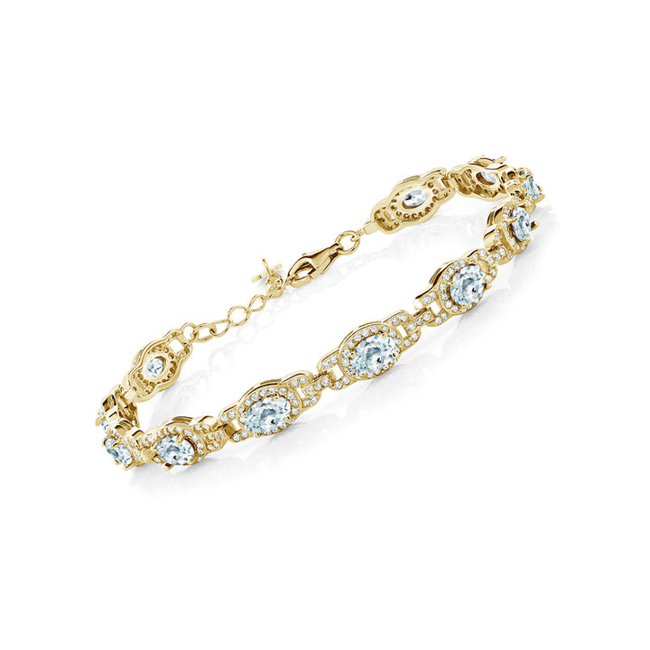 Gem Stone King 18K Yellow Gold Plated Silver Gemstone Birthstone Tennis Bracelet for Women | Oval 6X4MM | 7 Inch + 1 Inch Extender | Jewelry Gift for Her Mom Wife